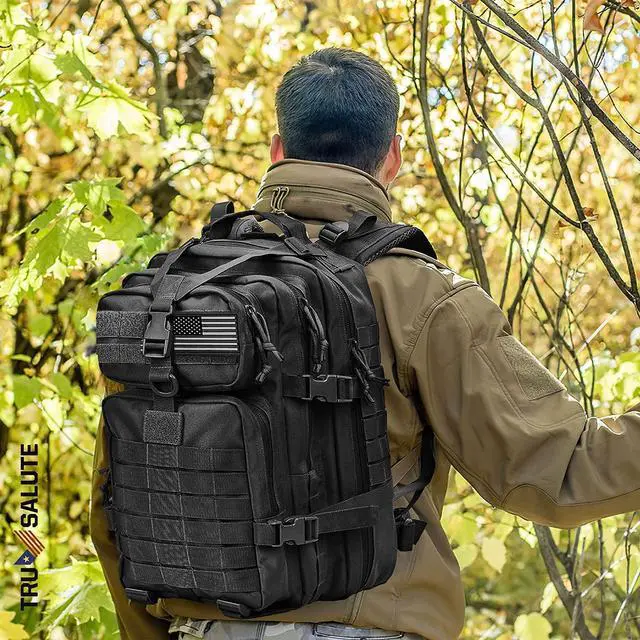Alt view image 5 of 7 - 45L Military Black Tactical Backpack Large Army 3 Day Pack Molle Bug out Bag Rucksack Backpack Military Black