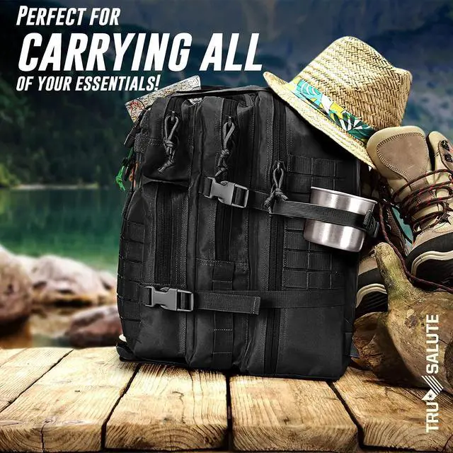 Alt view image 6 of 7 - 45L Military Black Tactical Backpack Large Army 3 Day Pack Molle Bug out Bag Rucksack Backpack Military Black