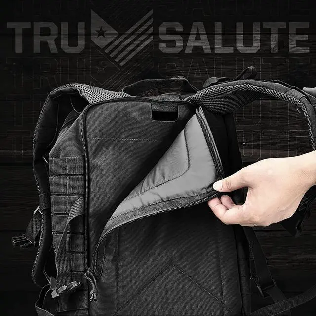 Alt view image 7 of 7 - 45L Military Black Tactical Backpack Large Army 3 Day Pack Molle Bug out Bag Rucksack Backpack Military Black