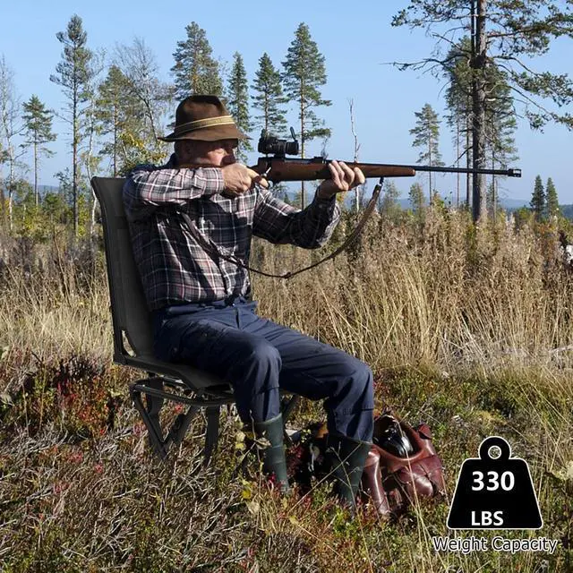 Alt view image 2 of 7 - Hunting Chair, 360° Swivel Hunting Blind Chair with Carrying Strap, 330LBS Capacity, Folding Silent Deer Hunting Chair, Portable Ground Blind Chair for Fishing Camping, No Assembly
