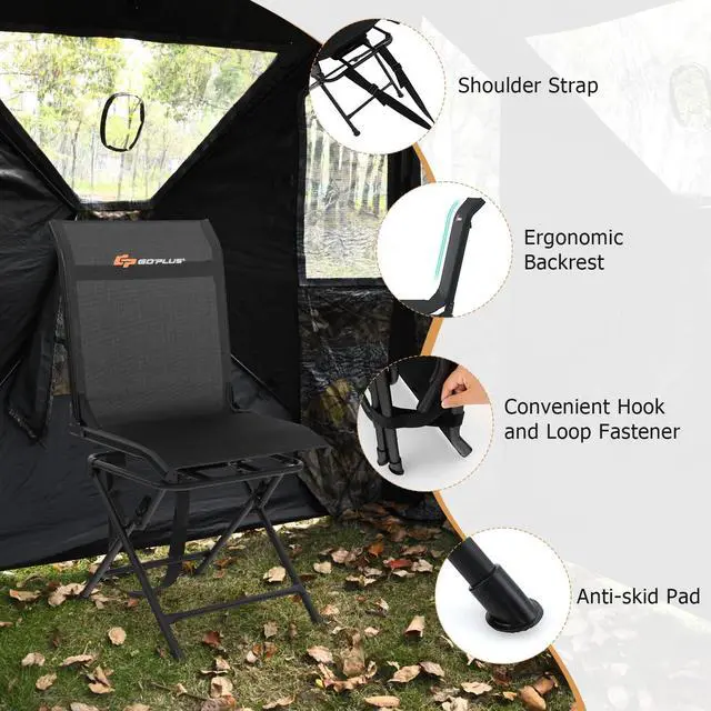 Alt view image 7 of 7 - Hunting Chair, 360° Swivel Hunting Blind Chair with Carrying Strap, 330LBS Capacity, Folding Silent Deer Hunting Chair, Portable Ground Blind Chair for Fishing Camping, No Assembly