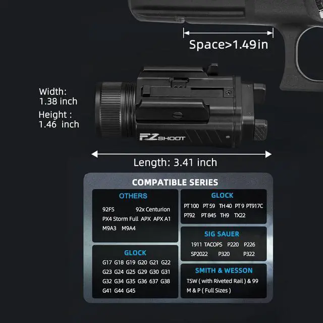 Alt view image 2 of 7 - 2000 Lumen Pistol Light Laser Combo, Magnetic Rechargeable Green Laser Light Combo with Quick Release Adjustable Slide Rail, Picatinny Flashlight for Home Defense, Range Training, Hunting