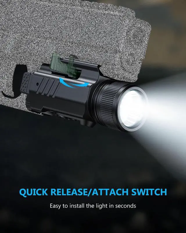 Alt view image 4 of 7 - 2000 Lumen Pistol Light Laser Combo, Magnetic Rechargeable Green Laser Light Combo with Quick Release Adjustable Slide Rail, Picatinny Flashlight for Home Defense, Range Training, Hunting
