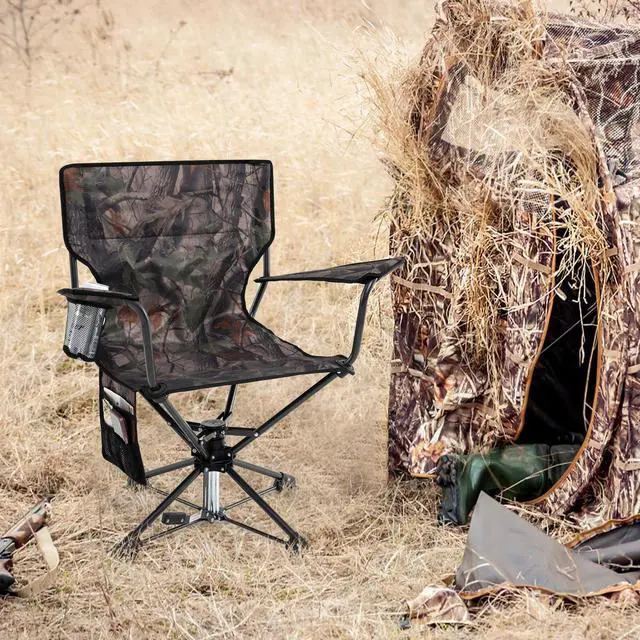 Alt view image 2 of 7 - Hunting Chairs Set of 2, 360 Degree Silent Swivel Blind Chair with Cup Holder, Storage Pocket, Portable Folding Hunting Chairs with Carrying Bag for Camping, No Assembly Needed