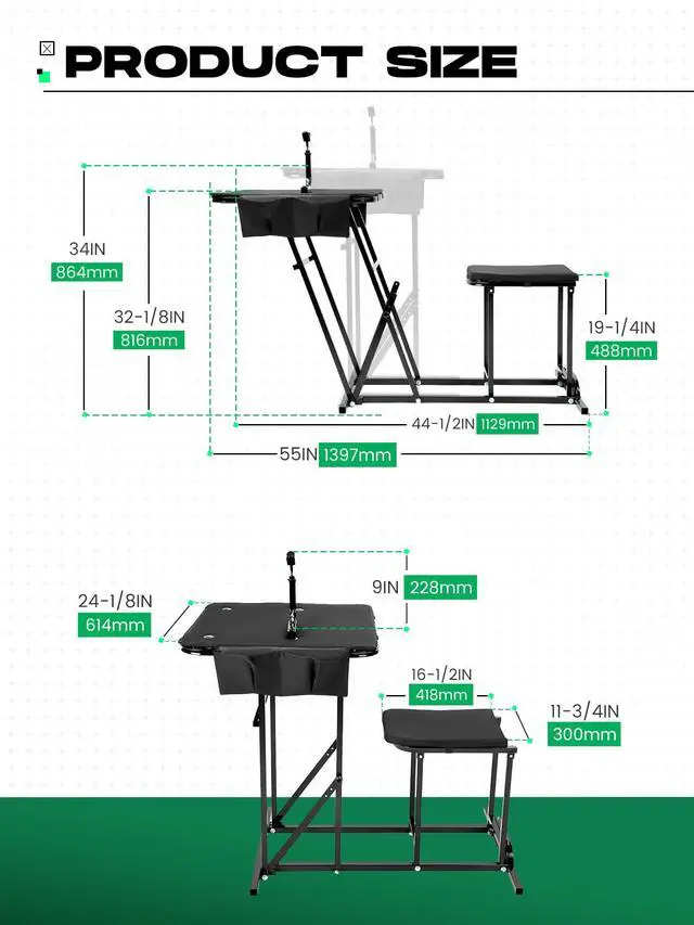 Alt view image 4 of 7 - Foldable Shooting Bench Adjustable Height Portable Shooting & Hunting | Table with Seat, Gun Rest and 2 Ammo Pockets Powder Coated Steel Outdoor Range and Hunting