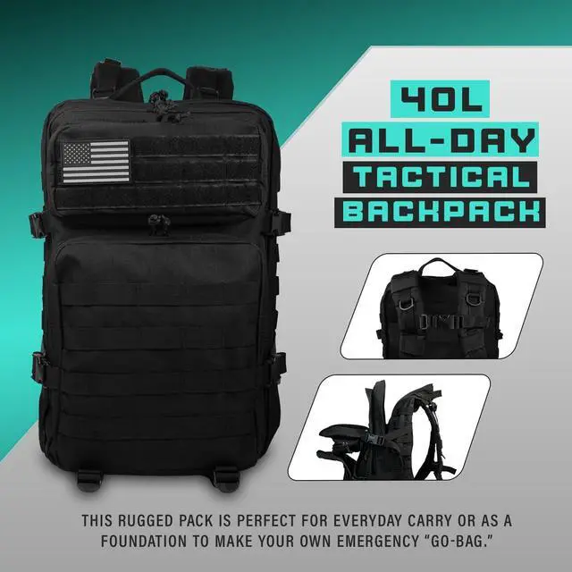 Alt view image 2 of 7 - 40L Tactical Backpack | Heavy Duty Military Backpack for Men | Molle Tactical Bag with 7 Compartments | Assault Pack Daypack | Outdoor Camping, Hiking, Survival, Gym, Travel Black