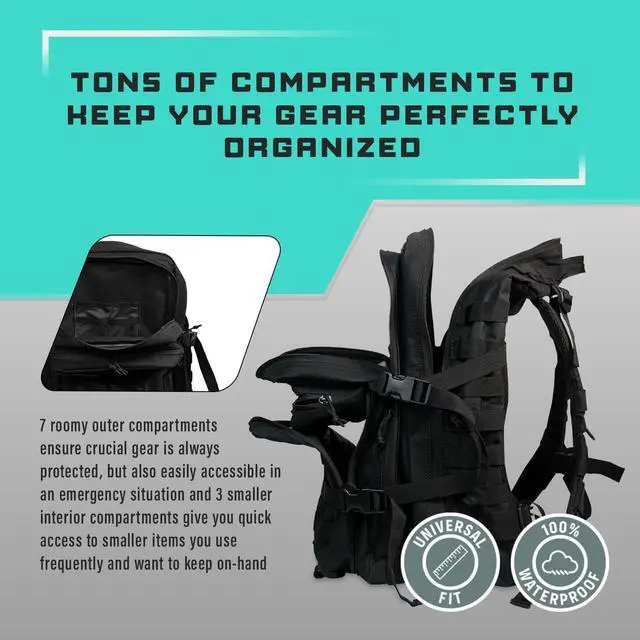 Alt view image 5 of 7 - 40L Tactical Backpack | Heavy Duty Military Backpack for Men | Molle Tactical Bag with 7 Compartments | Assault Pack Daypack | Outdoor Camping, Hiking, Survival, Gym, Travel Black
