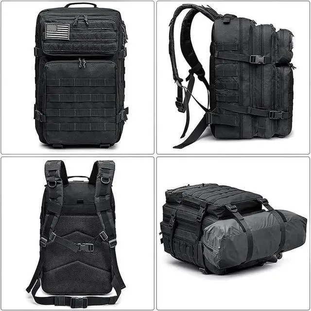 Alt view image 6 of 7 - 40L Tactical Backpack | Heavy Duty Military Backpack for Men | Molle Tactical Bag with 7 Compartments | Assault Pack Daypack | Outdoor Camping, Hiking, Survival, Gym, Travel Black