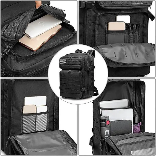 Alt view image 7 of 7 - 40L Tactical Backpack | Heavy Duty Military Backpack for Men | Molle Tactical Bag with 7 Compartments | Assault Pack Daypack | Outdoor Camping, Hiking, Survival, Gym, Travel Black