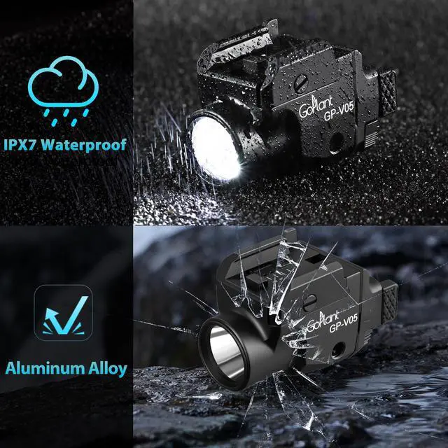 Alt view image 2 of 7 - 1500 Lumens Aircraft-Grade Aluminum Compact Pistol Flashlight, Picatinny Flashlights Laser Weapon Light, Subcompact Tactical Pistol Lights,Green Laser Light Combo For Handgun, Rechargeable Gun Laser