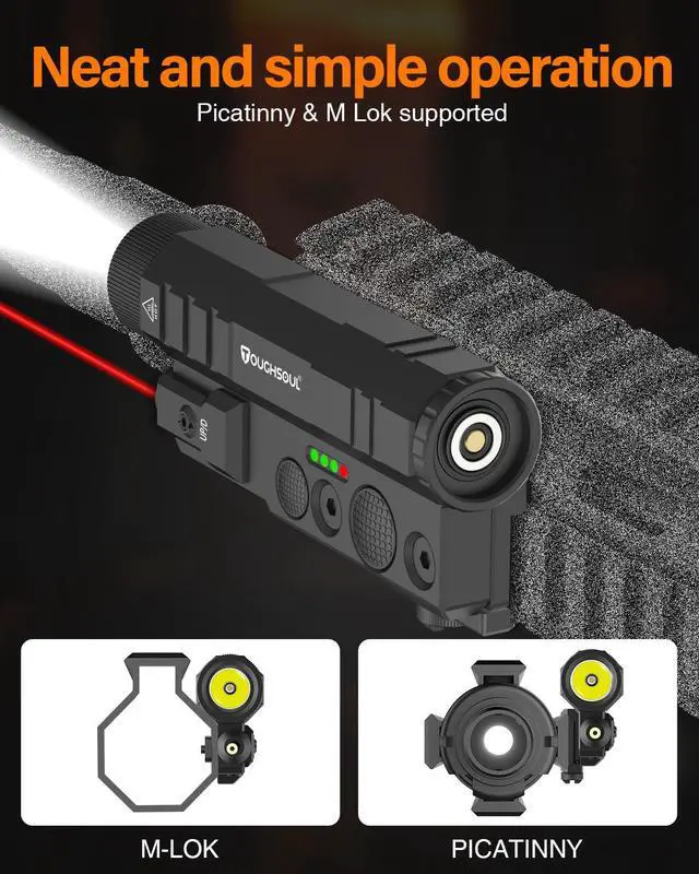 Alt view image 2 of 7 - Mlok Picatinny Tactical Flashlight Green Red Laser Sight Combo | 2400 Lumen Max Light, Momentary Strobe Function (Red Laser)