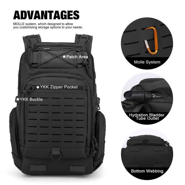 Alt view image 4 of 7 - 30L Molle Military Backpack, Tactical Backpack for Men, Cordura Backpack for Hiking,Camping,Trekking