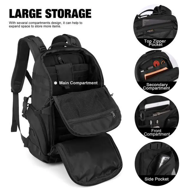 Alt view image 5 of 7 - 30L Molle Military Backpack, Tactical Backpack for Men, Cordura Backpack for Hiking,Camping,Trekking