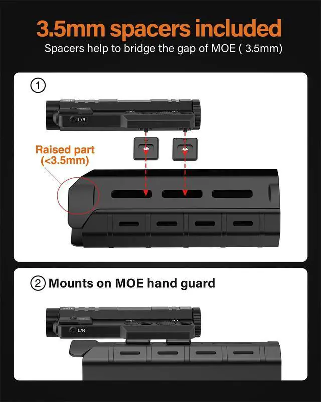 Alt view image 6 of 7 - Mlok Picatinny Tactical Flashlight Green Red Laser Sight Combo | 2400 Lumen Max Light, Momentary Strobe Function (Red Laser)