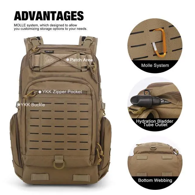 Alt view image 4 of 7 - 30L Molle Military Backpack, Tactical Backpack for Men, Cordura Backpack for Hiking,Camping,Trekking
