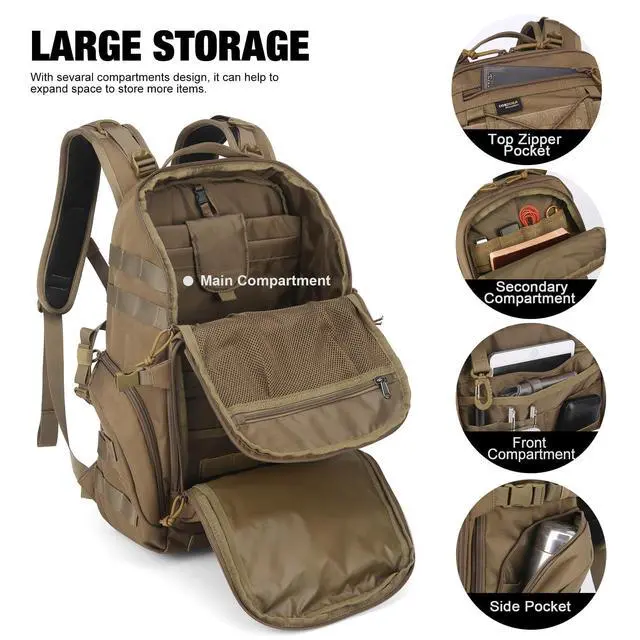 Alt view image 5 of 7 - 30L Molle Military Backpack, Tactical Backpack for Men, Cordura Backpack for Hiking,Camping,Trekking