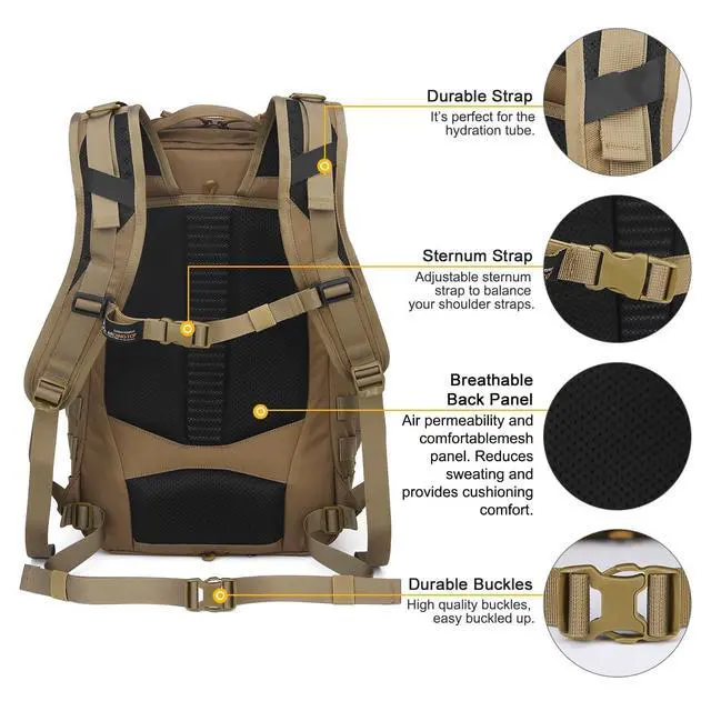 Alt view image 6 of 7 - 30L Molle Military Backpack, Tactical Backpack for Men, Cordura Backpack for Hiking,Camping,Trekking