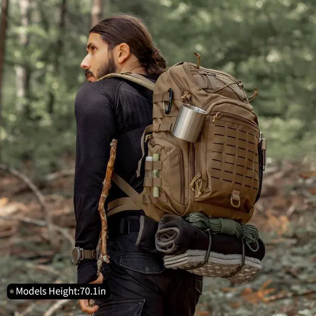 Alt view image 7 of 7 - 30L Molle Military Backpack, Tactical Backpack for Men, Cordura Backpack for Hiking,Camping,Trekking