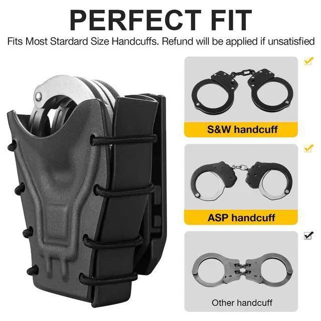 Alt view image 2 of 5 - Handcuff Case Compatible with ASP, Chain, Hinged, and Rigid Folding Handcuffs OWB Kydex Cuff Holder with Belt Clip or MOLLE Mount Fits 1.5"-2.25" Belts Black/Basketweave Options