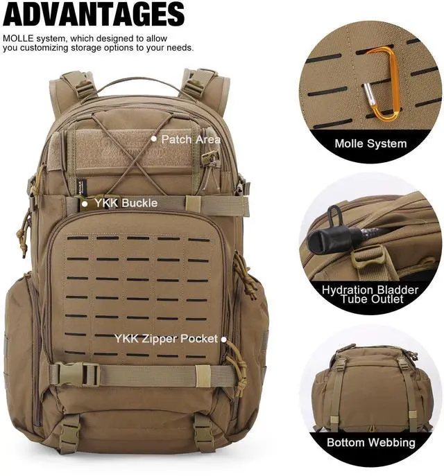 Alt view image 4 of 7 - 35L Molle Tactical Military Backpack for MenCordura Backpack for Hiking,Camping,Survival