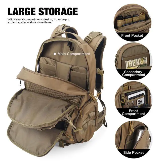 Alt view image 5 of 7 - 35L Molle Tactical Military Backpack for MenCordura Backpack for Hiking,Camping,Survival