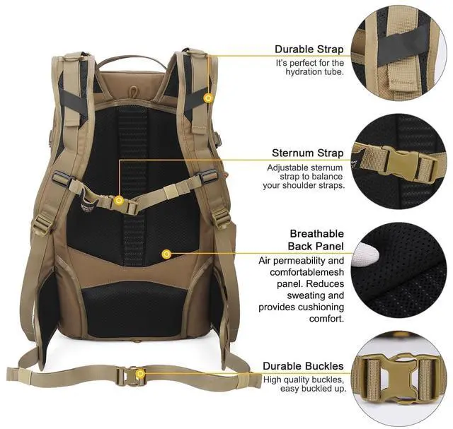 Alt view image 6 of 7 - 35L Molle Tactical Military Backpack for MenCordura Backpack for Hiking,Camping,Survival