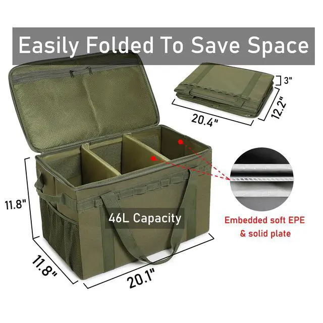 Alt view image 4 of 6 - Tactical Camping Storage Bag - 46L Utility Tote Bag Trunk Organizer (Army Green)
