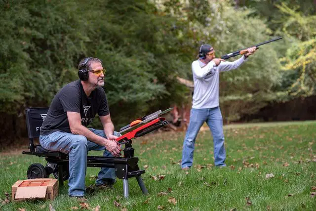 Alt view image 4 of 5 - Outdoors Clay Thrower MT250 Mobile Sporting Clay Target Thrower - Clay Pigeon Thrower - Skeet and Trap Thrower, Red and Gray