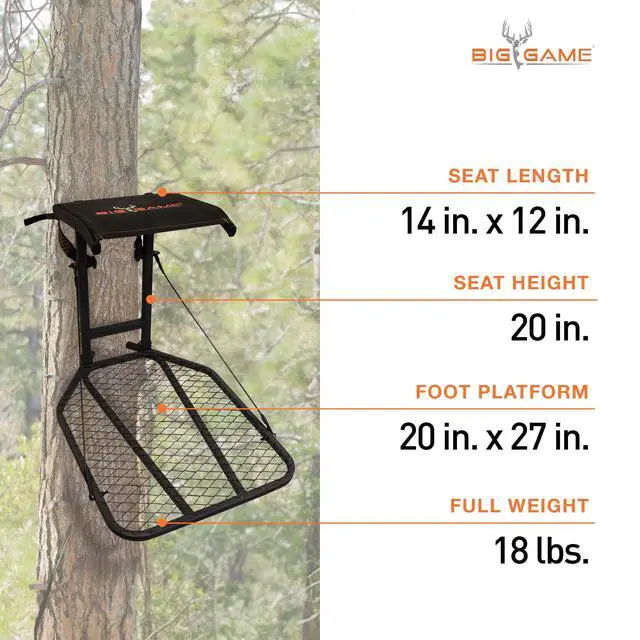 Alt view image 3 of 7 - Captain Hang-On Treestand, Lightweight Steel Construction & Flip-Back 14" x 12" Flex-Tek Seat, 300 lbs Weight Rating, & Foot Platform