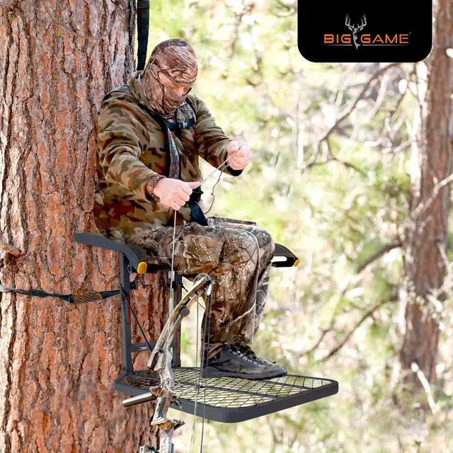 Alt view image 4 of 7 - Captain Hang-On Treestand, Lightweight Steel Construction & Flip-Back 14" x 12" Flex-Tek Seat, 300 lbs Weight Rating, & Foot Platform