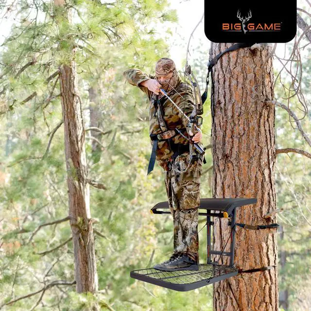 Alt view image 5 of 7 - Captain Hang-On Treestand, Lightweight Steel Construction & Flip-Back 14" x 12" Flex-Tek Seat, 300 lbs Weight Rating, & Foot Platform