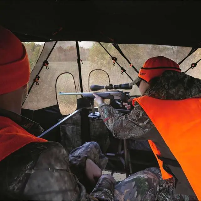 Alt view image 5 of 7 - 6 Foot Tripod Hunting Tower Blind, 2-Person Stand Elevated, 4' x 4' Platform for Deer Hunting, Antelope and Elk, Camouflage