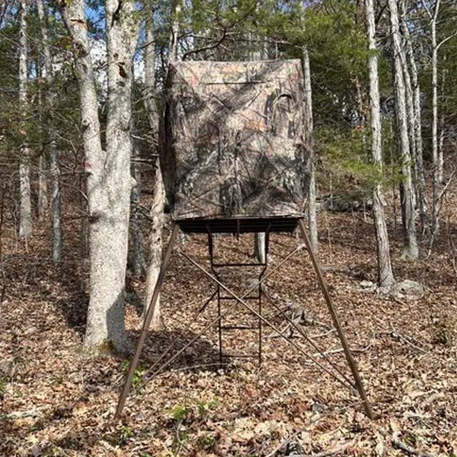 Alt view image 7 of 7 - 6 Foot Tripod Hunting Tower Blind, 2-Person Stand Elevated, 4' x 4' Platform for Deer Hunting, Antelope and Elk, Camouflage