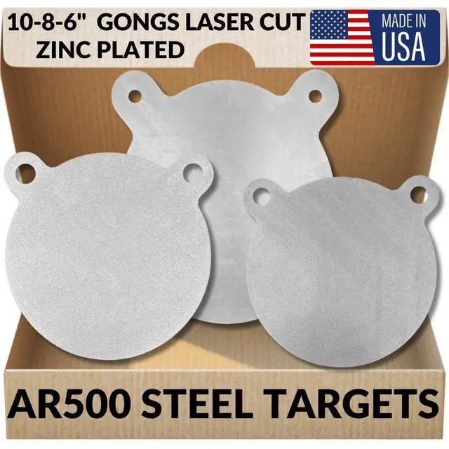 Alt view image 2 of 7 - AR500 Steel Targets - 2100 FPE - 3/8 Inch AR500 Steel Gong - Laser Cut, Zinc Plated, Reactive