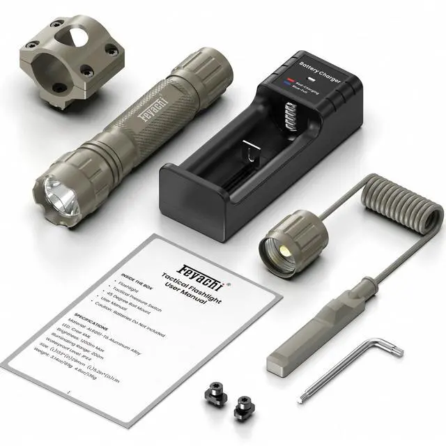 Alt view image 7 of 7 - Rifle Light M Lock Flashlight 1200 Lumens IP65 Waterproof LED Rail Mounted Ar Tactical Flashlight with Pressure Switch (Khaki)
