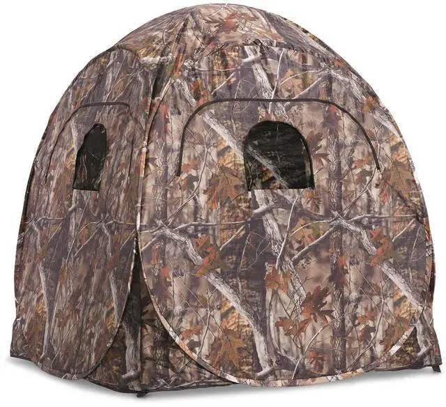 Main image of HuntRite Deluxe 4-Panel Spring Steel Hunting Blind; 2 Person Ground Tent for Deer and Turkey Season