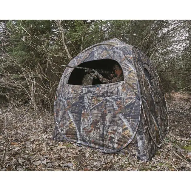 Alt view image 6 of 7 - HuntRite Deluxe 4-Panel Spring Steel Hunting Blind; 2 Person Ground Tent for Deer and Turkey Season