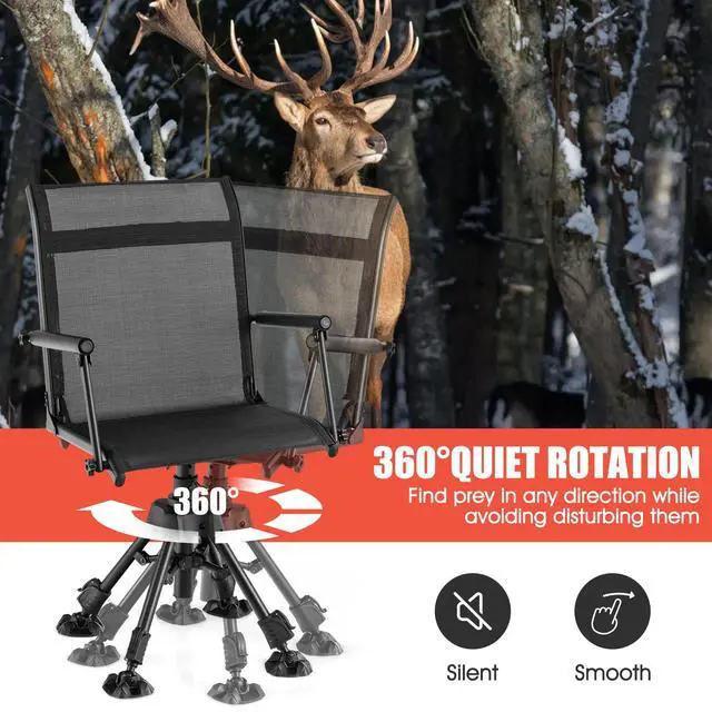 Alt view image 4 of 7 - Hunting Chair, 360 Degree Silent Swivel Blind Chair with 4 Adjustable Legs, Foot Pads & Armrests, Portable Folding Hunting Chairs for Blinds, Fishing, Camping