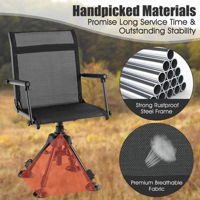 Alt view image 6 of 7 - Hunting Chair, 360 Degree Silent Swivel Blind Chair with 4 Adjustable Legs, Foot Pads & Armrests, Portable Folding Hunting Chairs for Blinds, Fishing, Camping