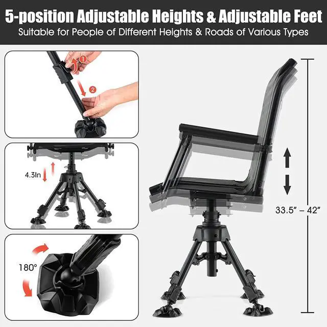 Alt view image 5 of 7 - Hunting Chair, 360 Degree Silent Swivel Blind Chair with 4 Adjustable Legs, Foot Pads & Armrests, Portable Folding Hunting Chairs for Blinds, Fishing, Camping