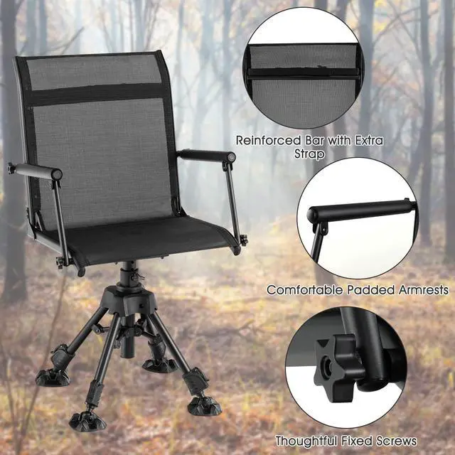 Alt view image 7 of 7 - Hunting Chair, 360 Degree Silent Swivel Blind Chair with 4 Adjustable Legs, Foot Pads & Armrests, Portable Folding Hunting Chairs for Blinds, Fishing, Camping