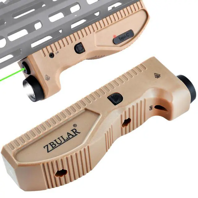 Main image of 1650 lumens Tactical Flashlight, Equipped with Green Laser and White LED Lights, USB-C Rechargeable, Strobe Function,Class IIIA Laser Power Output 5mW,Desert Tan