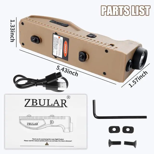 Alt view image 5 of 6 - 1650 lumens Tactical Flashlight, Equipped with Green Laser and White LED Lights, USB-C Rechargeable, Strobe Function,Class IIIA Laser Power Output 5mW,Desert Tan