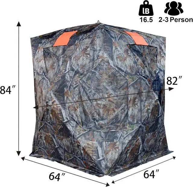 Alt view image 2 of 6 - Two-Tall Extra Tall Hunting Blind with Carrying Bag, 2-3 Person Pop Up Ground Blinds 270 Degree, Portable Hunting Tent for Deer & Turkey Hunting