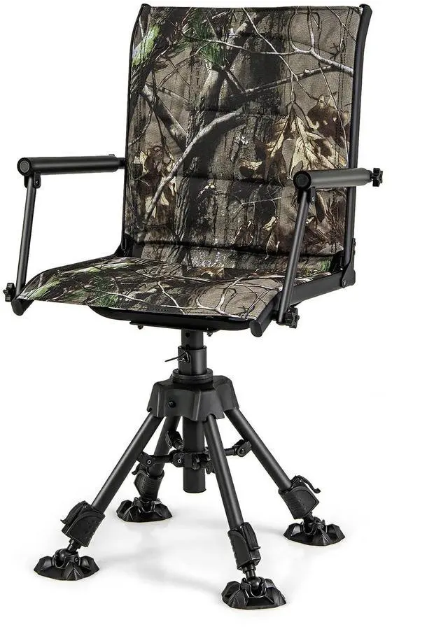 Main image of Moccha Swivel Hunting Chair - 360 Degree Camo Blind Chair with 4 Adjustable Legs, Foot Pads & Armrests, Portable Folding Hunting Seat, Silent Hunting Chairs for Blinds, Fishing (Metal Leg, Camouflage)