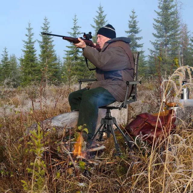 Alt view image 2 of 7 - Moccha Swivel Hunting Chair - 360 Degree Camo Blind Chair with 4 Adjustable Legs, Foot Pads & Armrests, Portable Folding Hunting Seat, Silent Hunting Chairs for Blinds, Fishing (Metal Leg, Camouflage)