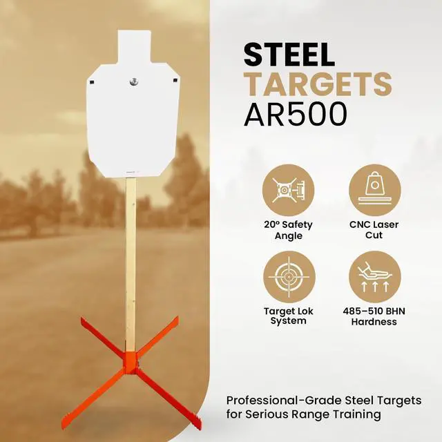 Alt view image 6 of 7 - RangeTime AR500 Steel Shooting Target Stand System 12x20 1/2" IPSC Target Silhouette Plate, 2x4 Target Stand & Lok Mount, Heavy Duty Shooting Targets Stand for Rifle & Pistol Range Practice USA Made
