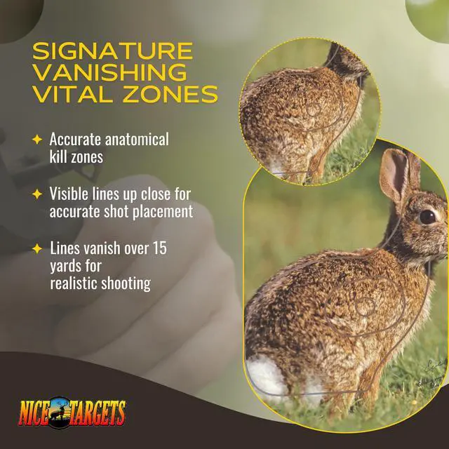 Alt view image 3 of 7 - Rabbit Archery Target 11.25" x 14.25" Photorealistic Life Size Plastic Animal Target Practice, Bow Targets for Archery Training, Hunting Targets with Vanishing Vital Zones, Made in USA