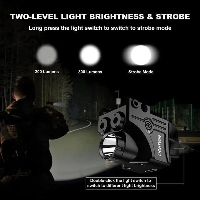 Alt view image 3 of 7 - Red Green Purple Blue Laser Light Combo, 800 Lumens Tactical Flashlight Laser Sight, Built-in USB Rechargeable Battery, Adjustable Compact Tactical LED Light Laser Beams for Handguns with a Rail