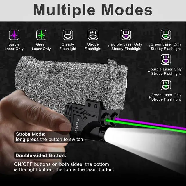 Alt view image 4 of 7 - Red Green Purple Blue Laser Light Combo, 800 Lumens Tactical Flashlight Laser Sight, Built-in USB Rechargeable Battery, Adjustable Compact Tactical LED Light Laser Beams for Handguns with a Rail